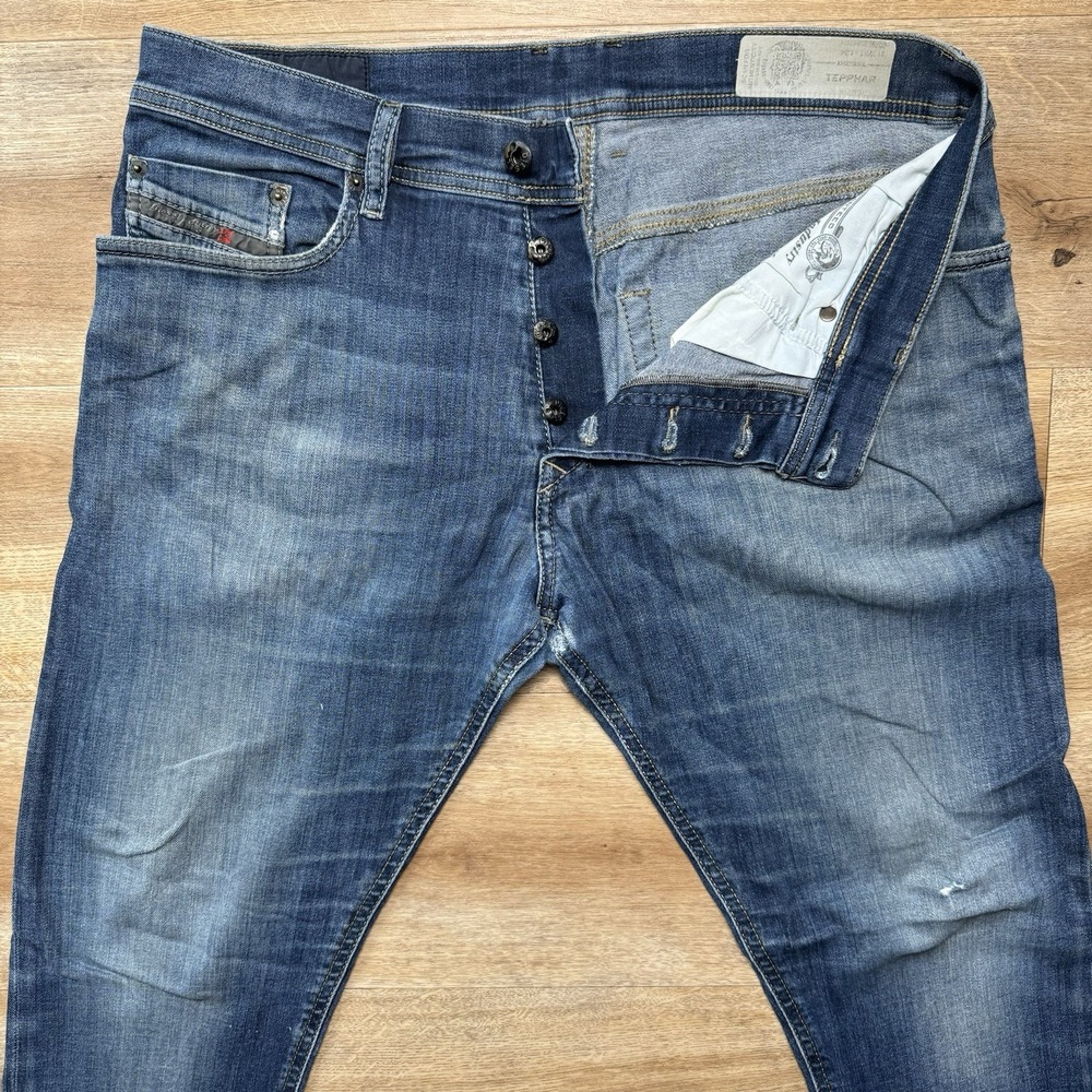 Diesel Jeans Men 31x34 Blue Tepphar Slim‎ Straight Stretch Washed Out 0679I Hem